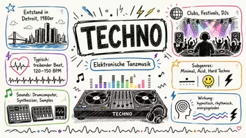 Vorschau - Arbeitsblätter - AB mit Fragen zum Thema "Techno" + Lösungsblatt + Mindmap + Infografik - Seite 1