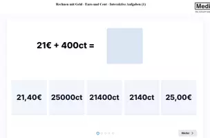 Vorschau - Arbeitsblätter - Rechnen mit Geld Euro und Cent Interaktiv (1) H5P/Moodle - Deckblatt