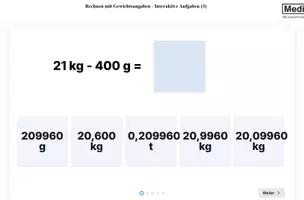Vorschau - Arbeitsblätter - Rechnen mit Gewichtsangaben - Interaktiv (3) H5P/Moodle - Deckblatt