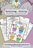 Vorschau - Mal- und Bastelvorlagen - Muttertag basteln – Herzblüten-Blumenstrauß | Klasse 1–4 - Deckblatt