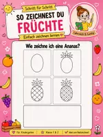 Vorschau - Mal- und Bastelvorlagen - Früchte zeichnen Schritt für Schritt – Zeichenblätter für Kindergarten & 1. Klasse (10 Motive) - Deckblatt