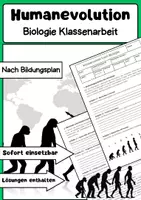 Vorschau - Arbeitsblätter - Humanevolution Biologie Klassenarbeit: Evolution des Menschen - Deckblatt