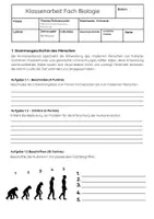 Vorschau - Arbeitsblätter - Humanevolution Biologie Klassenarbeit: Evolution des Menschen - Seite 1