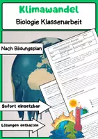 Vorschau - Arbeitsblätter - Klimawandel Biologie Klassenarbei Klass 8 Gymnasium - Deckblatt