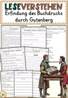 Vorschau - Arbeitsblätter - Erfindung des Buchdrucks durch Gutenberg, Lesen und Verstehen Arbeitsblätter mit Lesetext, Fragen - Deckblatt