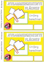 Vorschau - Arbeitsblätter - Zusammengesetzte Flächen - Umfang und Fläche berechnen + Lösungshefte - Seite 1