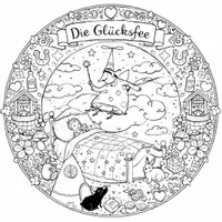 Vorschau - Mal- und Bastelvorlagen - Mandala: Die Glücksfee mit Quiz - Seite 1