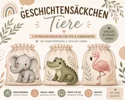 Vorschau - Arbeitsblätter - Geschichtensäckchen Tiere Kita & Kindergarten – 3 Mitmachgeschichten zur Sprachförderung | Bildkarten | Morgenkreis | Soziales Lernen Vorschule - Deckblatt
