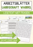 Vorschau - Arbeitsblätter - Landschaft Wandel Arbeitsblätter mit Fragen + Lösungen Lesetext - Deckblatt