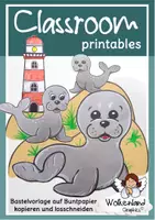 Vorschau - Mal- und Bastelvorlagen - Materialpaket Küstenlandschaft - Seerobben-Möwen-Boote - Deckblatt