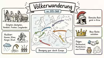 Vorschau - Arbeitsblätter - AB mit Fragen zum Thema "Völkerwanderung" + Lösungsblatt + Mindmap + Infografik - Seite 1