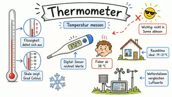 Vorschau - Arbeitsblätter - Arbeitsblatt "Thermometer" + Onlineübung & MP3 + Mindmap + Infografik - Seite 1