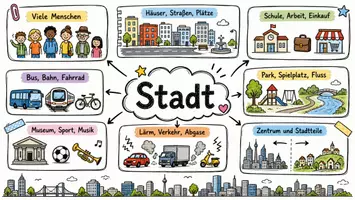 Vorschau - Arbeitsblätter - AB mit Fragen zum Thema "Städte" + Lösungsblatt + Infografik - Seite 1