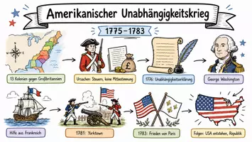 Vorschau - Arbeitsblätter - AB mit Fragen zum Thema "Amerikanischer Unabhängigkeitskrieg" + Lösungsblatt + Infografik - Seite 1