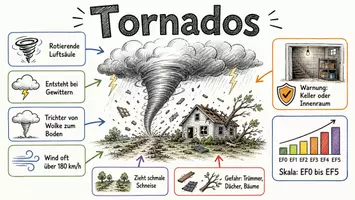 Vorschau - Arbeitsblätter - AB mit Fragen zum Thema "Tornados" + Lösungsblatt + Mindmap + Infografik - Seite 1