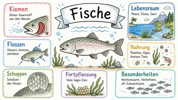 Vorschau - Arbeitsblätter - AB mit Fragen zum Thema "Fische" + Lösungsblatt + Mindmap + Infografik - Seite 1