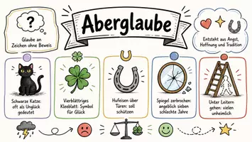 Vorschau - Arbeitsblätter - AB mit Fragen zum Thema "Aberglaube" + Lösungsblatt + Infografik - Seite 1