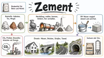 Vorschau - Arbeitsblätter - AB mit Fragen zum Thema "Zement" + Lösungsblatt + Mindmap + Infografik - Seite 1