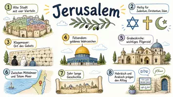 Vorschau - Arbeitsblätter - AB mit Fragen zum Thema "Jerusalem" + Lösungsblatt + Infografik - Seite 1