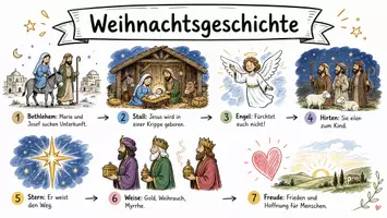 Vorschau - Arbeitsblätter - AB mit Fragen zum Thema "Weihnachtsgeschichte" + Lösungsblatt + Infografik - Seite 1