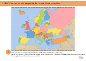 Vista previa - Hojas de trabajo - Examen Geografía de Europa 5º-6º Primaria | Castellano e galego. - página 1