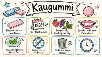 Vorschau - Arbeitsblätter - AB mit Fragen zum Thema "Kaugummi" + Lösungsblatt + Mindmap + Infografik - Seite 1