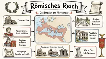 Vorschau - Arbeitsblätter - AB mit Fragen zum Thema "Römisches Reich" + Lösungsblatt + Infografik - Seite 1