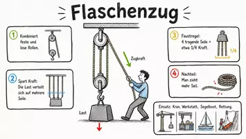 Vorschau - Arbeitsblätter - AB mit Fragen zum Thema "Flaschenzug" + Lösungsblatt + Mindmap + Infografik - Seite 1