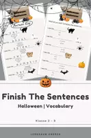 Vorschau - Stationenlernen - Halloween English Worksheet | Klasse 2-3 | Finish the Sentences | Vocabulary & Sentence Building (I see the…) - Deckblatt