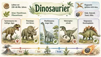 Vorschau - Arbeitsblätter - AB mit Fragen zum Thema "Dinosaurier" + Lösungsblatt + Infografik - Seite 1