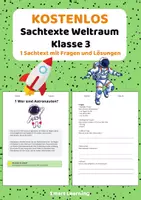 Vorschau - Stundenentwürfe - Kostenlos: Weltraum Sachtext - Arbeitsblätter Klasse 3 - Deckblatt