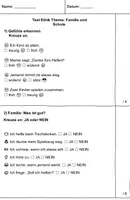 Vorschau - Arbeitsblätter - LERNZIELKONTROLLE EHTIK :THEMA FAMILIE UND SCHULE - Deckblatt