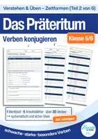 Vorschau - Arbeitsblätter - Präteritum üben Klasse 5/6 – Verben konjugieren Arbeitsblätter + Lösungen | Zeitformen Deutsch (Teil 2/6) - Deckblatt