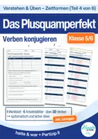 Vorschau - Unterrichtsreihen - Plusquamperfekt üben Klasse 5/6 – Verben konjugieren Arbeitsblätter + Lösungen | Zeitformen Deutsch (Teil 4/6) - Deckblatt