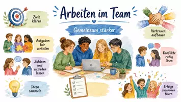 Vorschau - Arbeitsblätter - Lernposter + AB mit Fragen zum Thema "Arbeiten im Team" + Lösungsblatt + Mindmap + Infografik - Seite 2