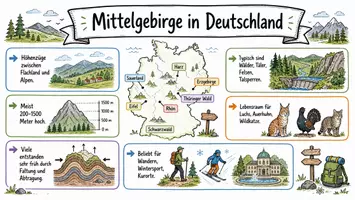 Vorschau - Arbeitsblätter - Lernposter + AB mit Fragen zum Thema "Mittelgebirge in Deutschland" + Lösungsblatt + Mindmap + Infografik - Seite 2