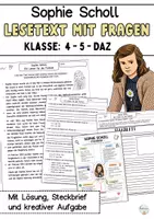 Vorschau - Arbeitsblätter - Lesetext mit Fragen (Sophie Scholl) Lesen und Verstehen Klasse 4, 5, 6, DaZ - Deckblatt