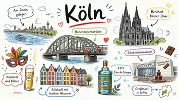 Vorschau - Arbeitsblätter - AB mit Fragen zum Thema "Köln" + Lösungsblatt + Infografik - Seite 1