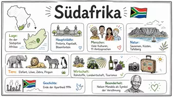 Vorschau - Arbeitsblätter - AB mit Fragen zum Thema "Südafrika" + Lösungsblatt + Infografik - Seite 1