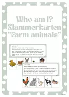Vorschau - Aufgabenkarten - FARM ANIMALS "WHO AM I" - Klammerkarten - Deckblatt