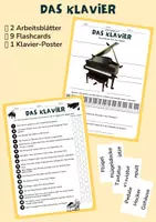 Vorschau - Arbeitsblätter - KLAVIER (Flügel) - Arbeitsblatt (Richtig vs. Falsch, Beschriftung Teile, Tastatur) - Deckblatt