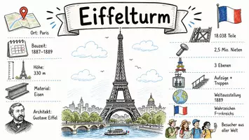 Vorschau - Arbeitsblätter - AB mit Fragen zum Thema "Eiffelturm" + Lösungsblatt + Infografik - Seite 1