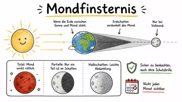 Vorschau - Arbeitsblätter - AB mit Fragen zum Thema "Mondfinsternis" + Lösungsblatt + Infografik - Seite 1