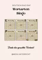 Vorschau - Arbeitsblätter - Wortarten Bingo - Finde die gesuchte Wortart - Deckblatt