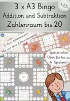 Vorschau - Spiele - Rechnen im Zahlenraum bis 20; 3x A3-Bingo für 4 Spieler!! Addition und Subtraktion. - Deckblatt
