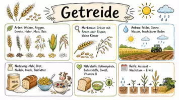 Vorschau - Arbeitsblätter - AB mit Fragen zum Thema "Getreide" + Lösungsblatt + Infografik - Seite 1
