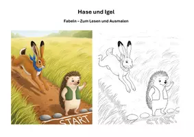 Vorschau - Arbeitsblätter - Hase und Igel – Fabel zum Lesen & Ausmalen - Deckblatt