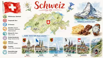 Vorschau - Arbeitsblätter - Arbeitsblatt "Schweiz" + Onlineübung & MP3 + Mindmap + Infografik - Seite 1
