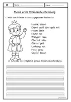 Vorschau - Arbeitsblätter - Meine erste Personenbeschreibung - Prinz - Deckblatt