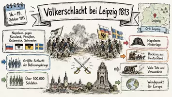 Vorschau - Arbeitsblätter - AB mit Fragen zum Thema "Völkerschlacht bei Leipzig" + Lösungsblatt + Infografik - Seite 1